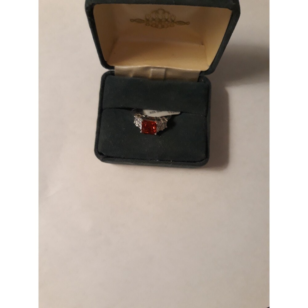 Sterling Silver Garnet/Clear Cz Ring Sz6